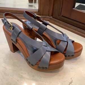 Johnston & Murphy Wooden Heeled Leather Platform Sandal Women’s Gray size 5